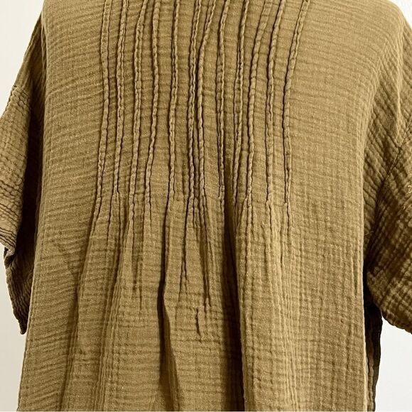 Free People Olive Green Babydoll Mini Dress XS Boho Muslin Gauze Appearance - Picture 6 of 11